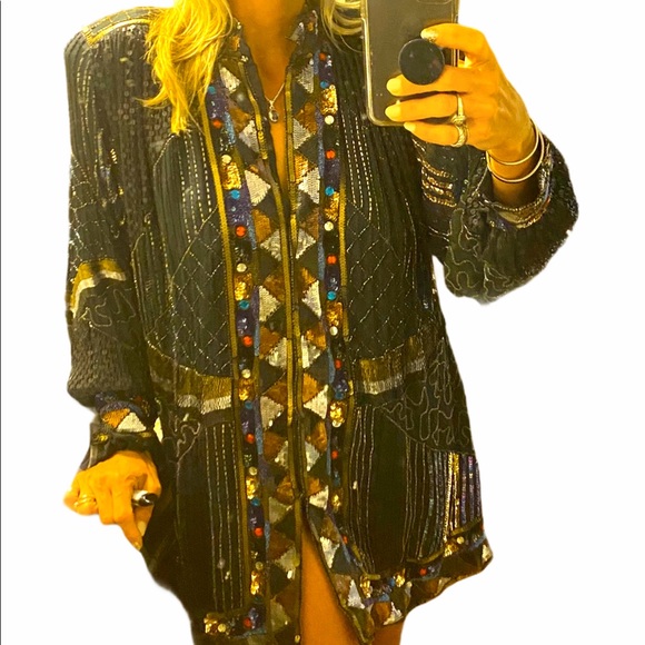 Art Deco Sequin Caftan Kimono Coat - Picture 3 of 16
